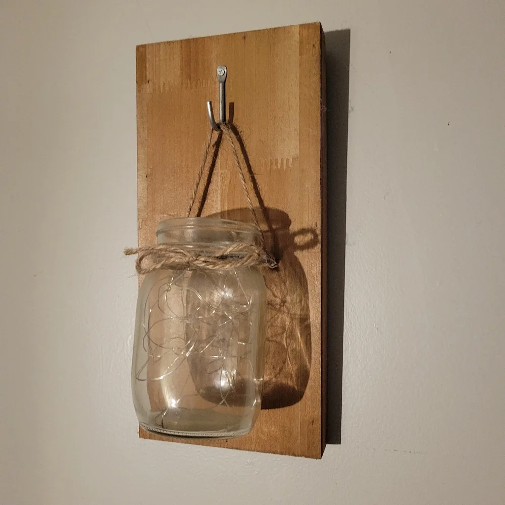 Wooden rustic jar fairy light sconce decor set x2 battery powered